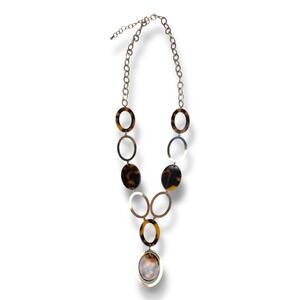 Vintage‎ Tortoiseshell Gold Tone Chain Link Statement Necklace 30"